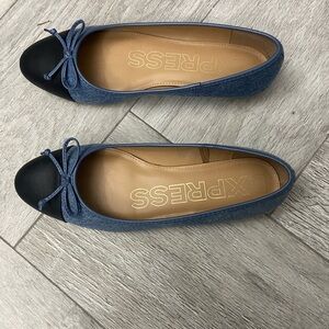 Express Blue Denim and Black Cap-Toe Ballet Flats